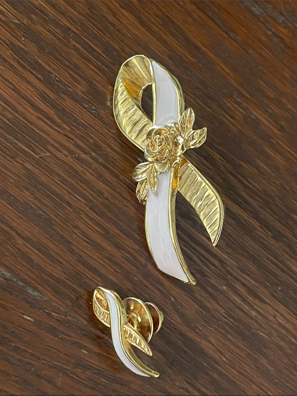 Gold tone pink   Ribbon Floral Brooch Set - Jewelry - breast cancer awareness